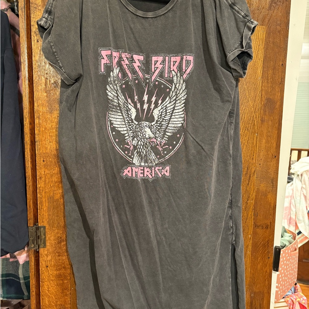 Free Bird Graphic Tee Dress - Black